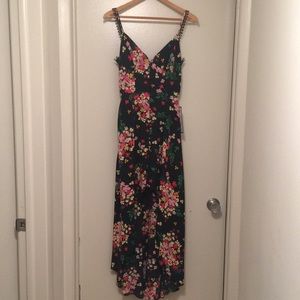 Macy's black floral high low dress